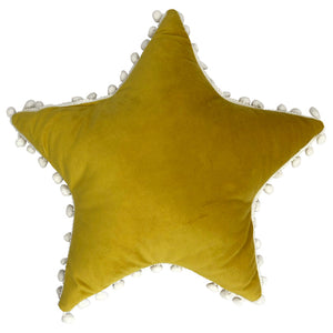 Star Pom Pom Filled Cushion - Yellow/White