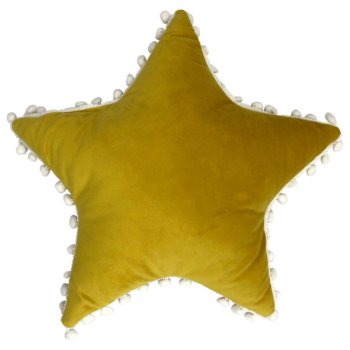 Star Pom Pom Filled Cushion - Yellow/White
