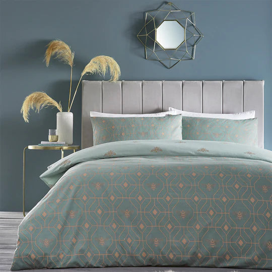 Bee Geometric Duvet Set - Eau De Nil (Pale Green)