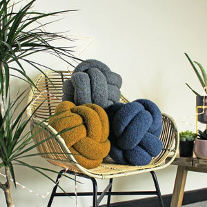 Boucle Knot Cushion - Blue