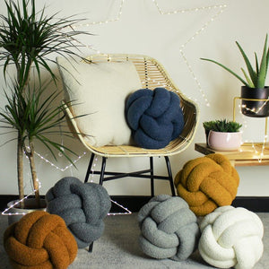 Boucle Knot Cushion - Blue