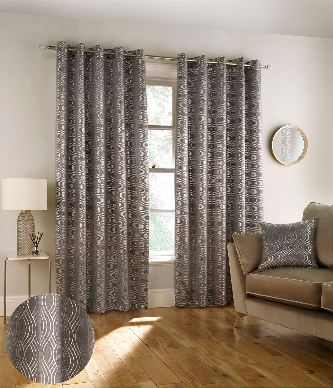 Broadway Grey/Silver Eyelet Curtains