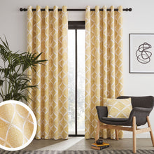 Load image into Gallery viewer, Geo Textured Diamond Eyelet Curtains - Ochre

