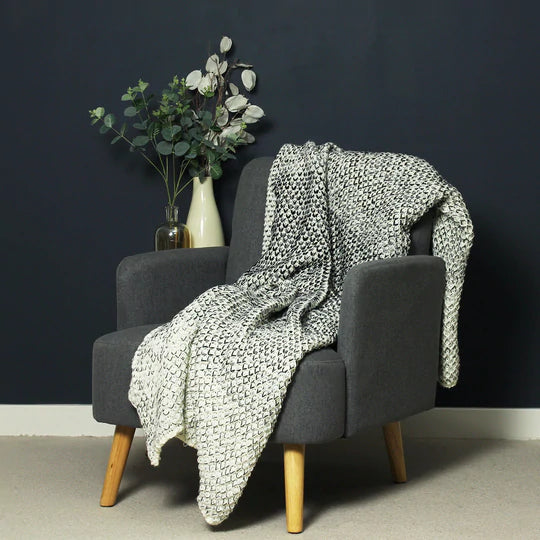 Elina Black Knitted Throw