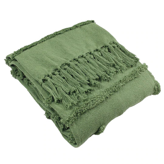 Jakarta Moss Green Tufted Woven Throw