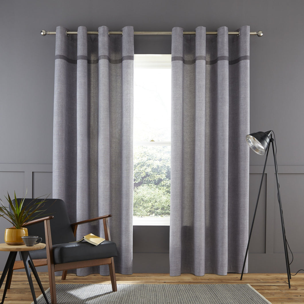 Melville Woven Texture Grey Eyelet Curtains (66