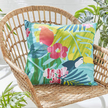 Load image into Gallery viewer, Tropical Birds Filled Outdoor Cushion - Teal
