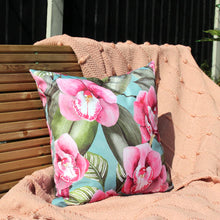 Load image into Gallery viewer, Orchids Duck Egg Outdoor Filled Cushion
