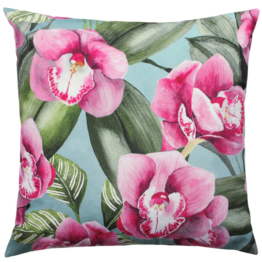 Orchids Duck Egg Outdoor Filled Cushion