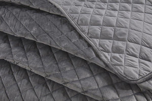 Grey Plush Quilted Bedspread Set
