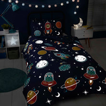 Load image into Gallery viewer, Space and Aliens Glow in The Dark Duvet Set
