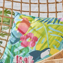 Load image into Gallery viewer, Tropical Birds Filled Outdoor Cushion - Teal
