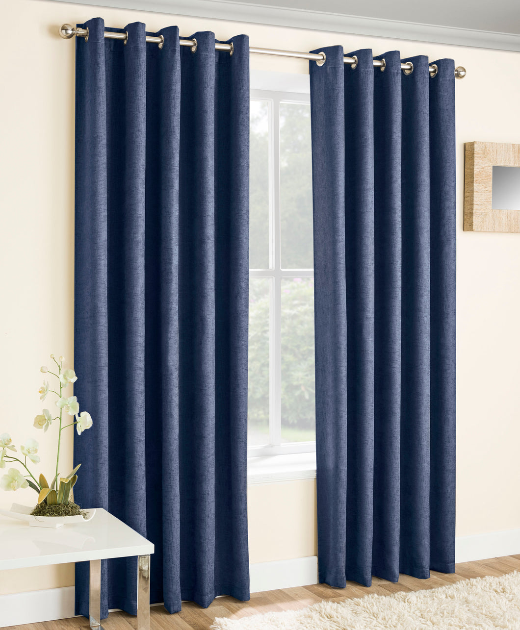 Vogue Navy Eyelet Curtains