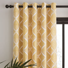 Load image into Gallery viewer, Geo Textured Diamond Eyelet Curtains - Ochre

