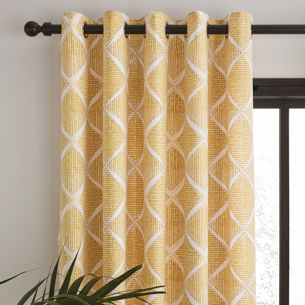 Geo Textured Diamond Eyelet Curtains - Ochre