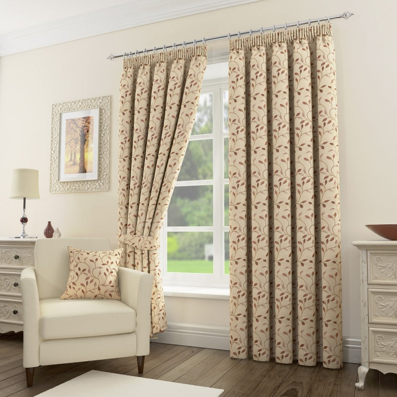 Sherwood Natural/Terracotta Tape Top Curtains