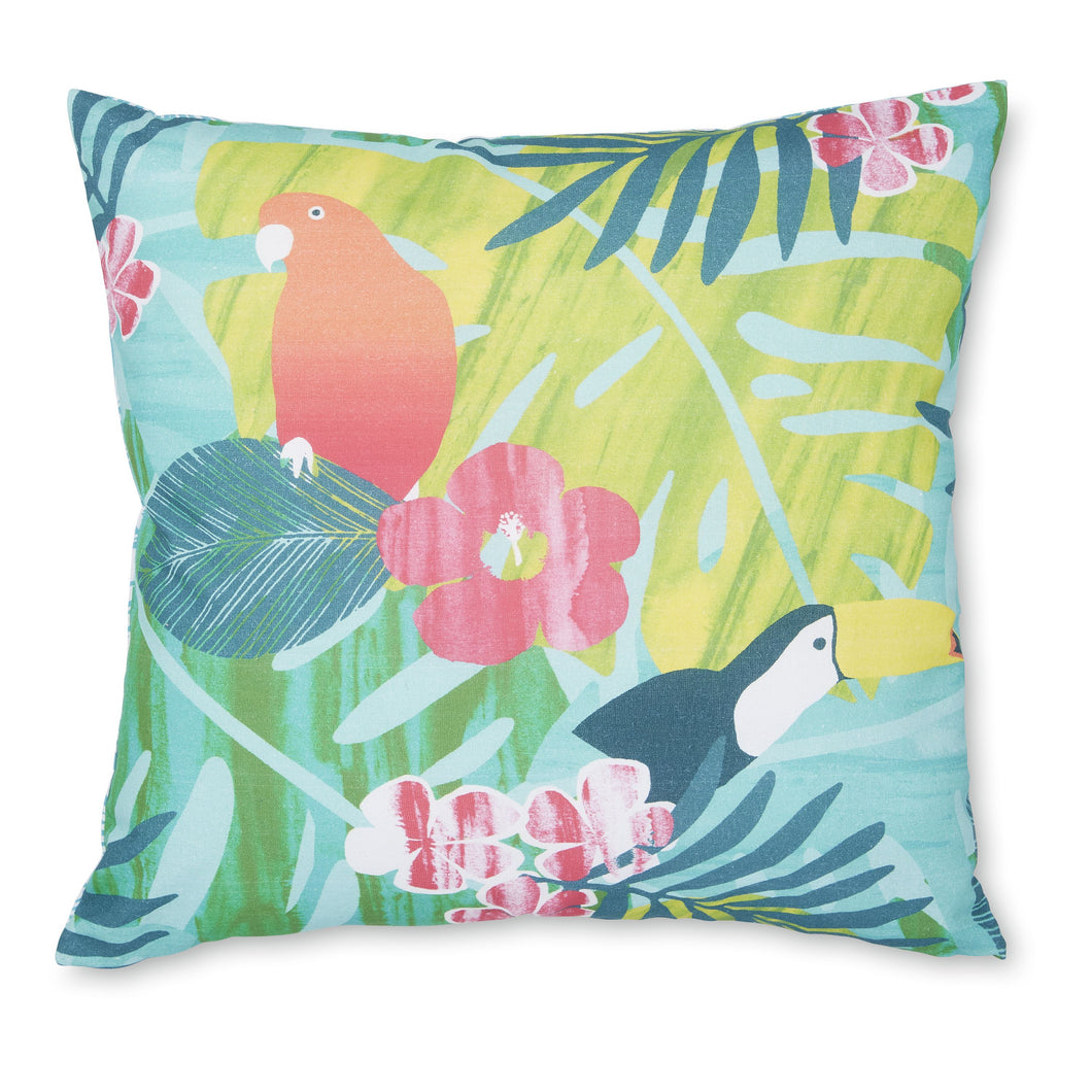 Tropical Birds Filled Outdoor Cushion - Teal