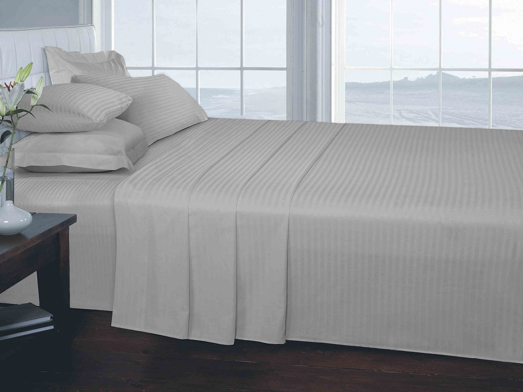 Satin Stripe Silver 250TC Fitted Sheet