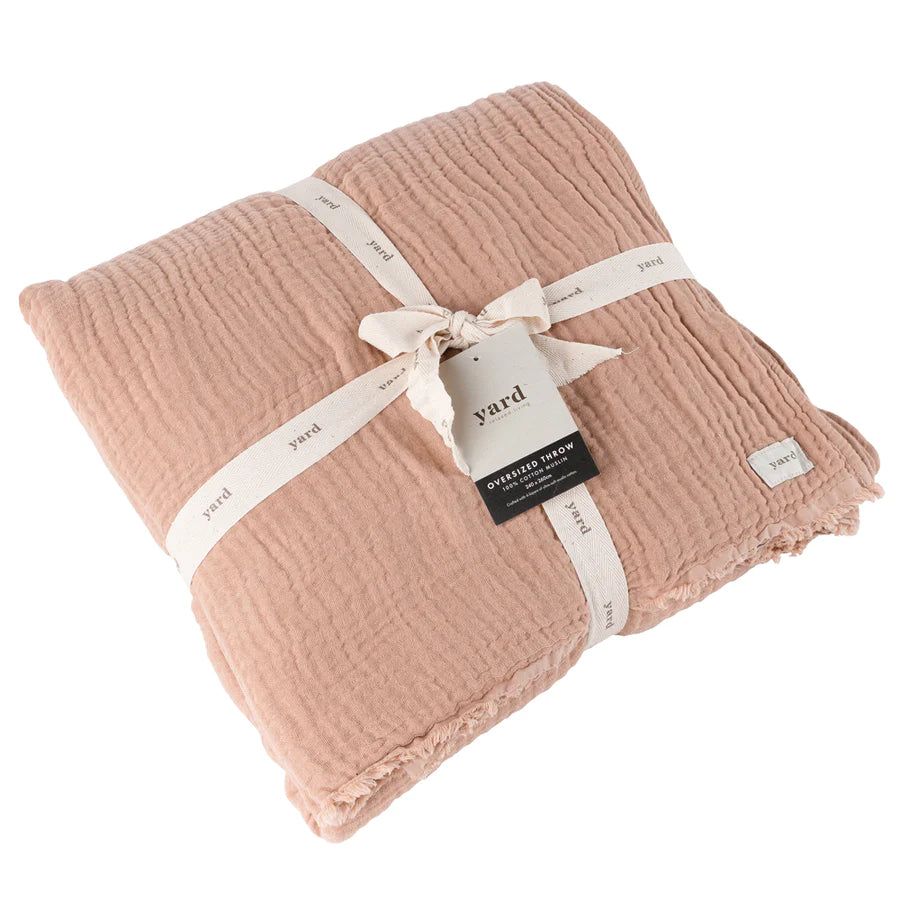 Lark Blush Crinkle Cotton Throw