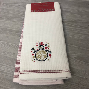 Embroidered Festive Kitchen Towels (Pack Of 2) - Seasons Greetings