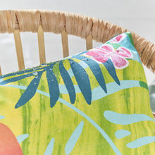 Load image into Gallery viewer, Tropical Birds Filled Outdoor Cushion - Teal

