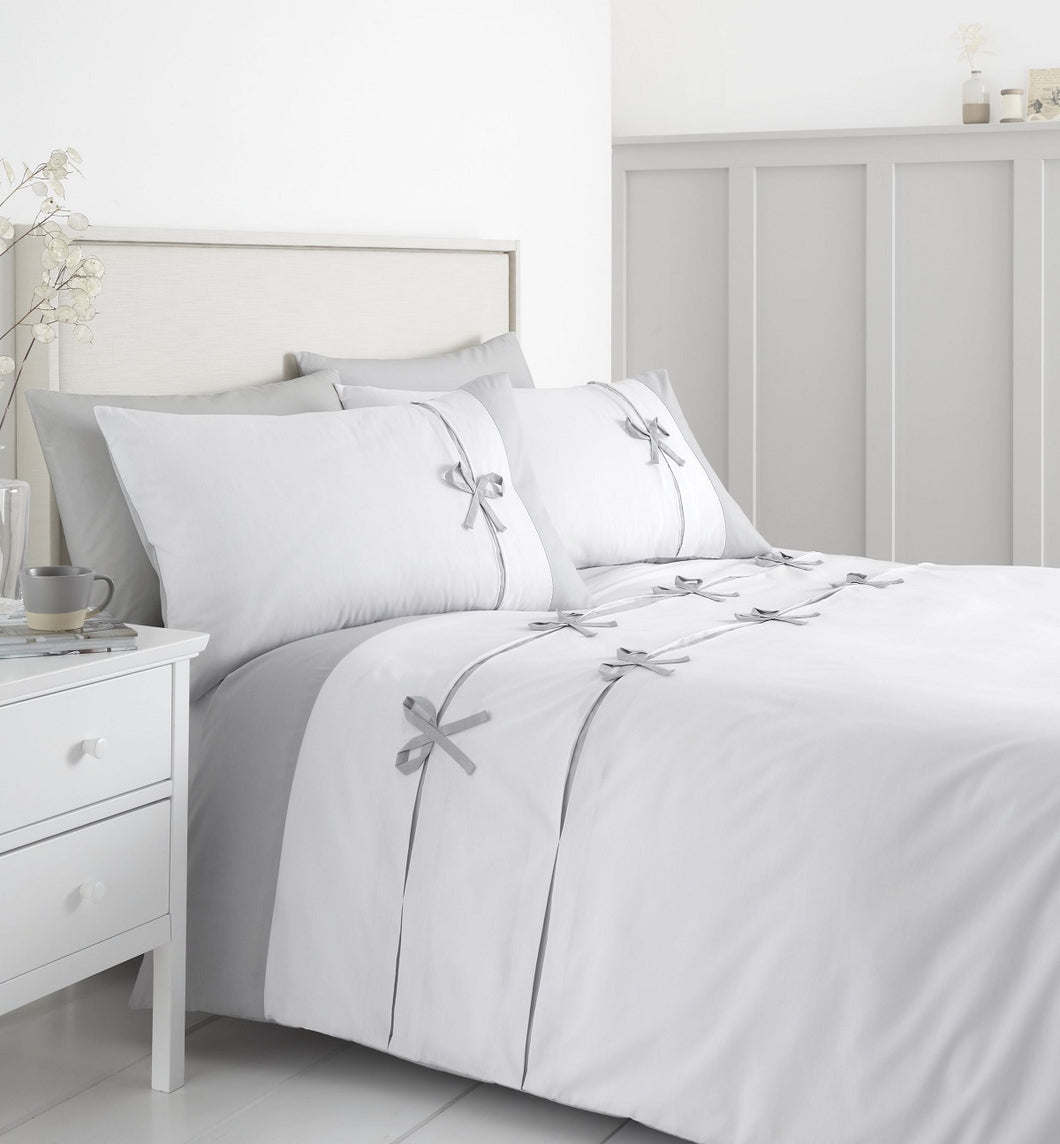 Milo Bow Duvet Set - Grey