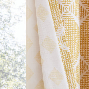 Geo Textured Diamond Eyelet Curtains - Ochre
