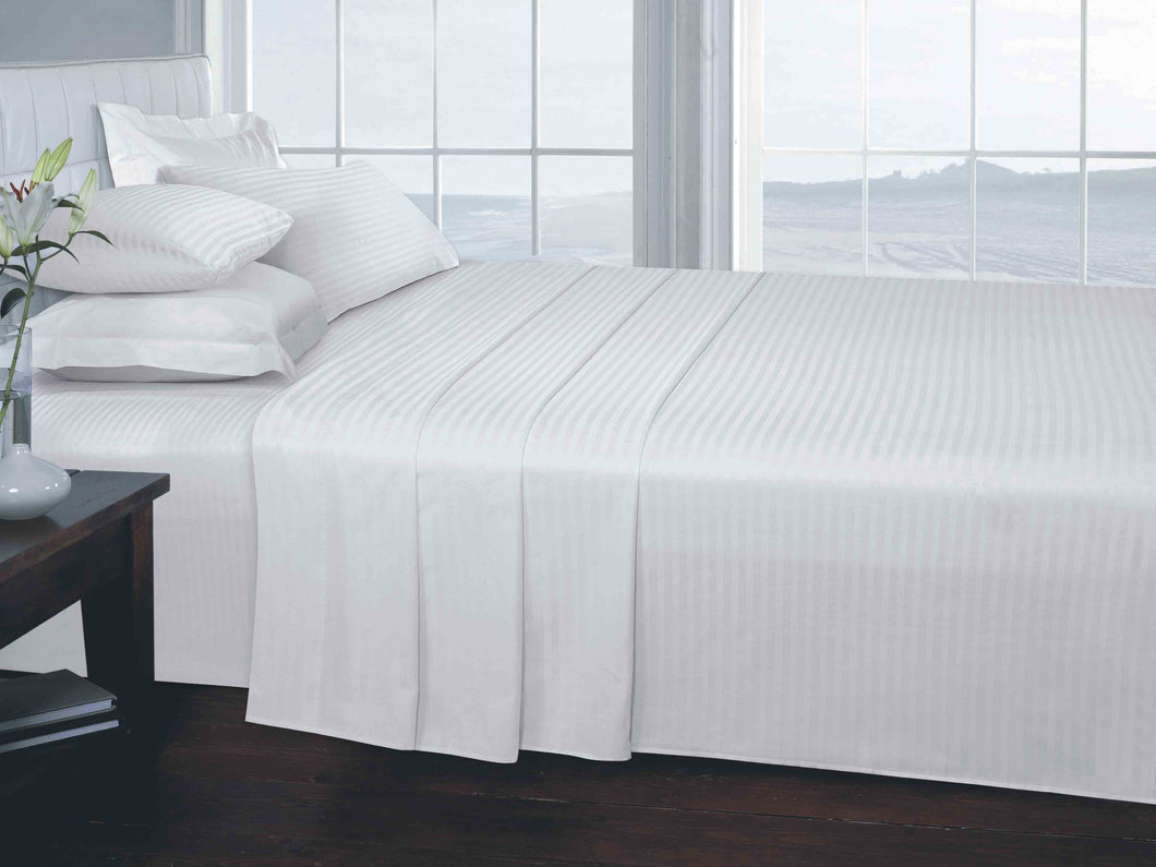 Satin Stripe White 250TC Fitted Sheet