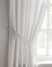 Load image into Gallery viewer, Pom Pom White Lined Voile Pencil Pleat Pair
