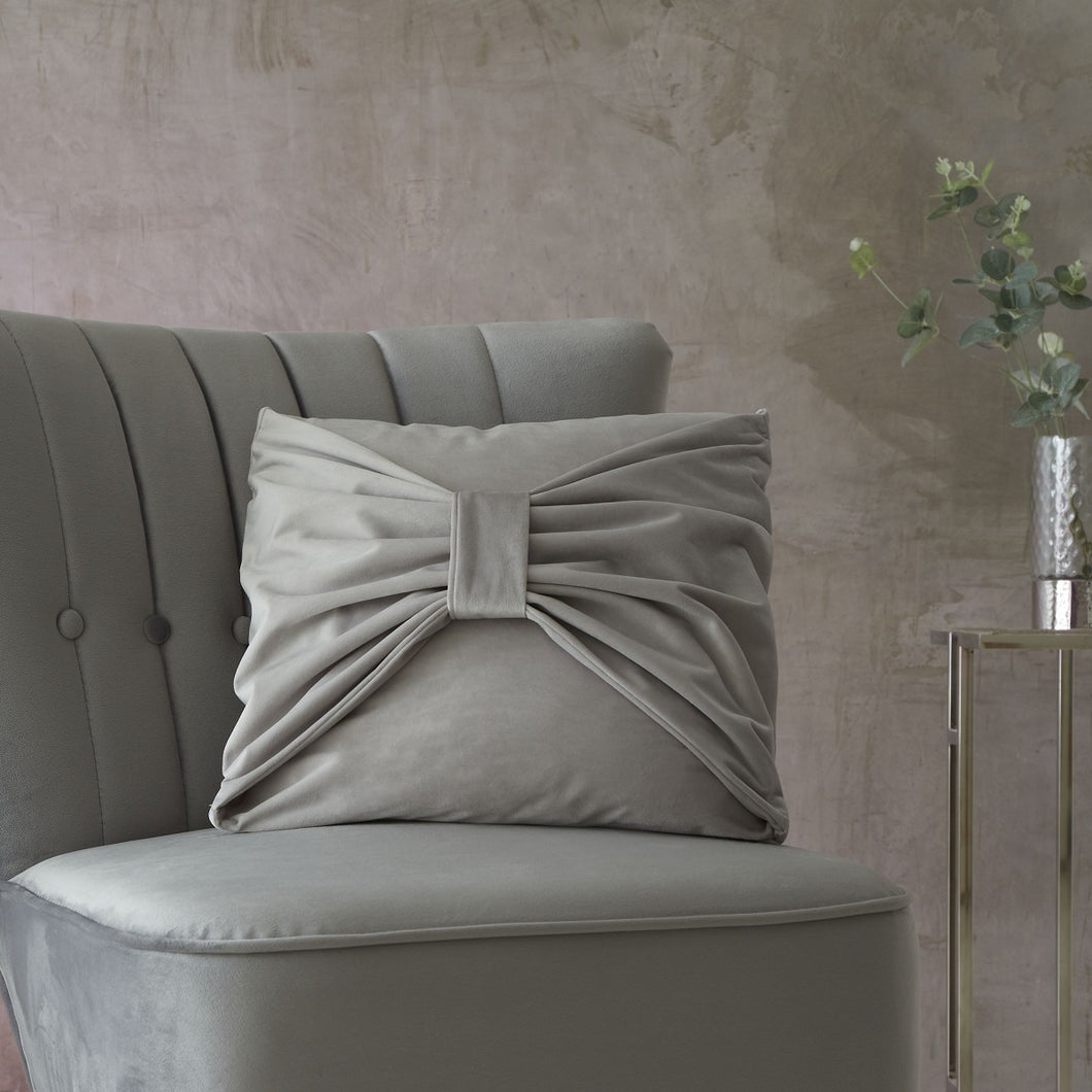 Velvet Bow Silver Cushion Cover